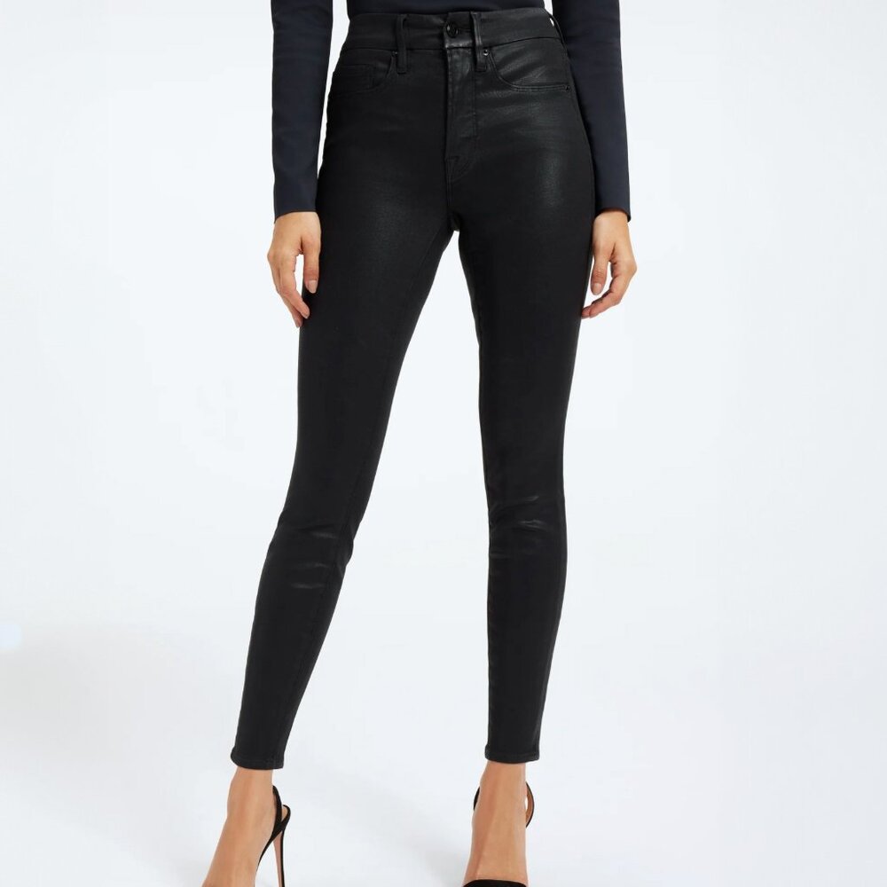 NWT Good American Good Legs Coated Black Jeans | 10